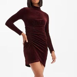 Express Velvet Body Contour Mock Neck Ruched Mini Dress